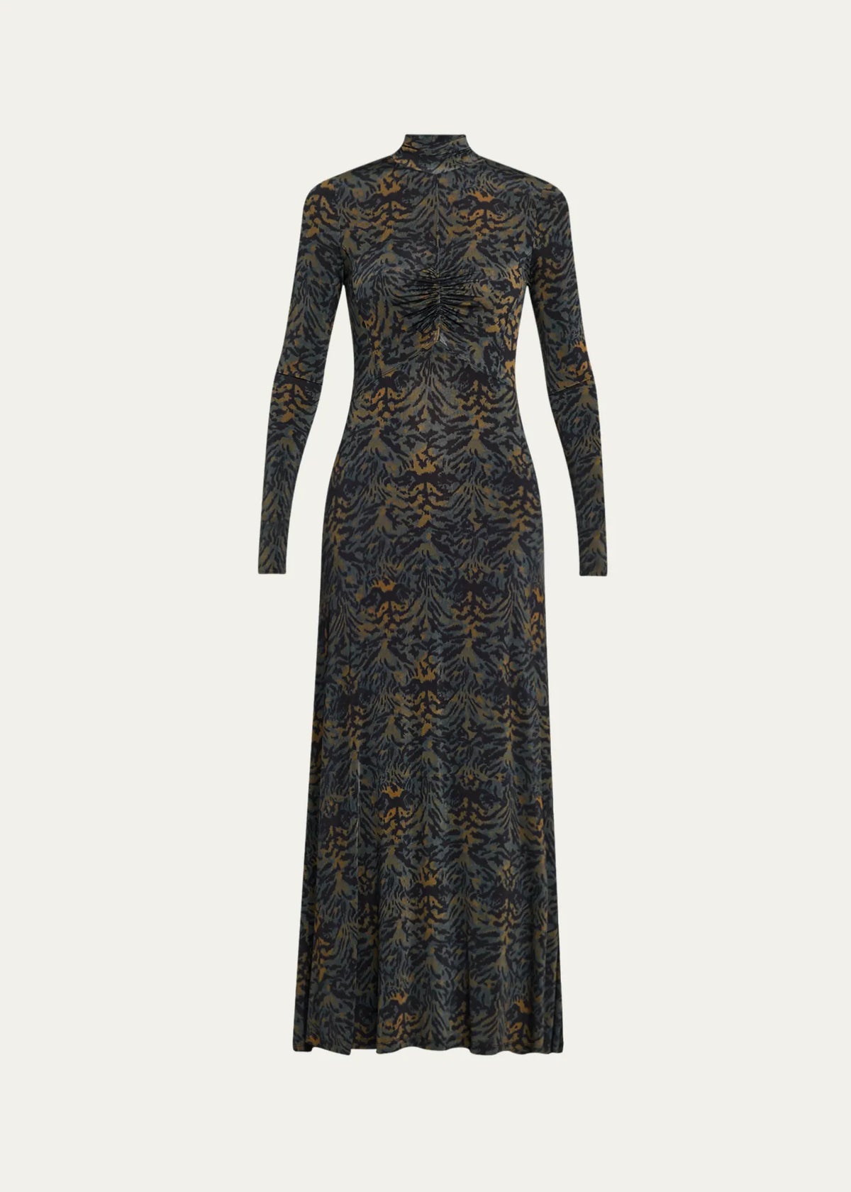 ULLA JOHNSON Koa Ruched Jersey Turtleneck Maxi Dress - Desert Jasper