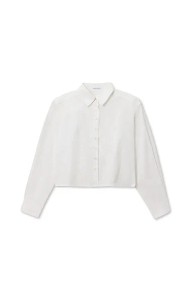Perfectwhitetee naomi poplin long sleeve cropped button up Navy