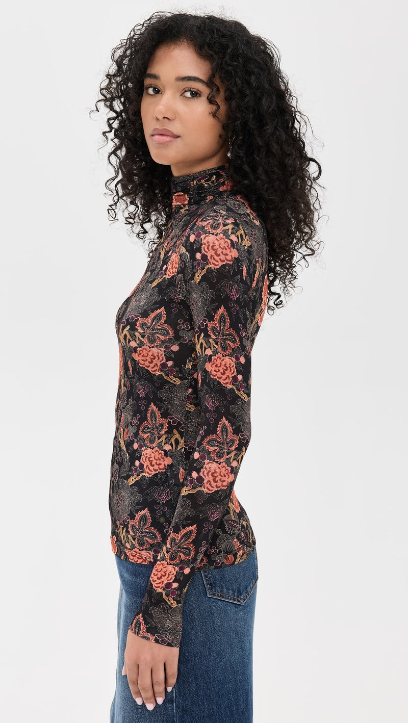 ULLA JOHNSON Aurelia Jersey Long Sleeve Turtleneck Top - Night Lily