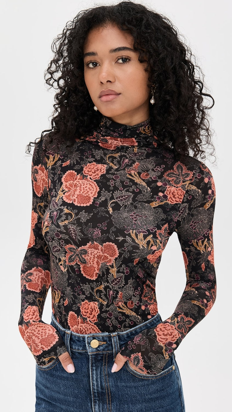 ULLA JOHNSON Aurelia Jersey Long Sleeve Turtleneck Top - Night Lily