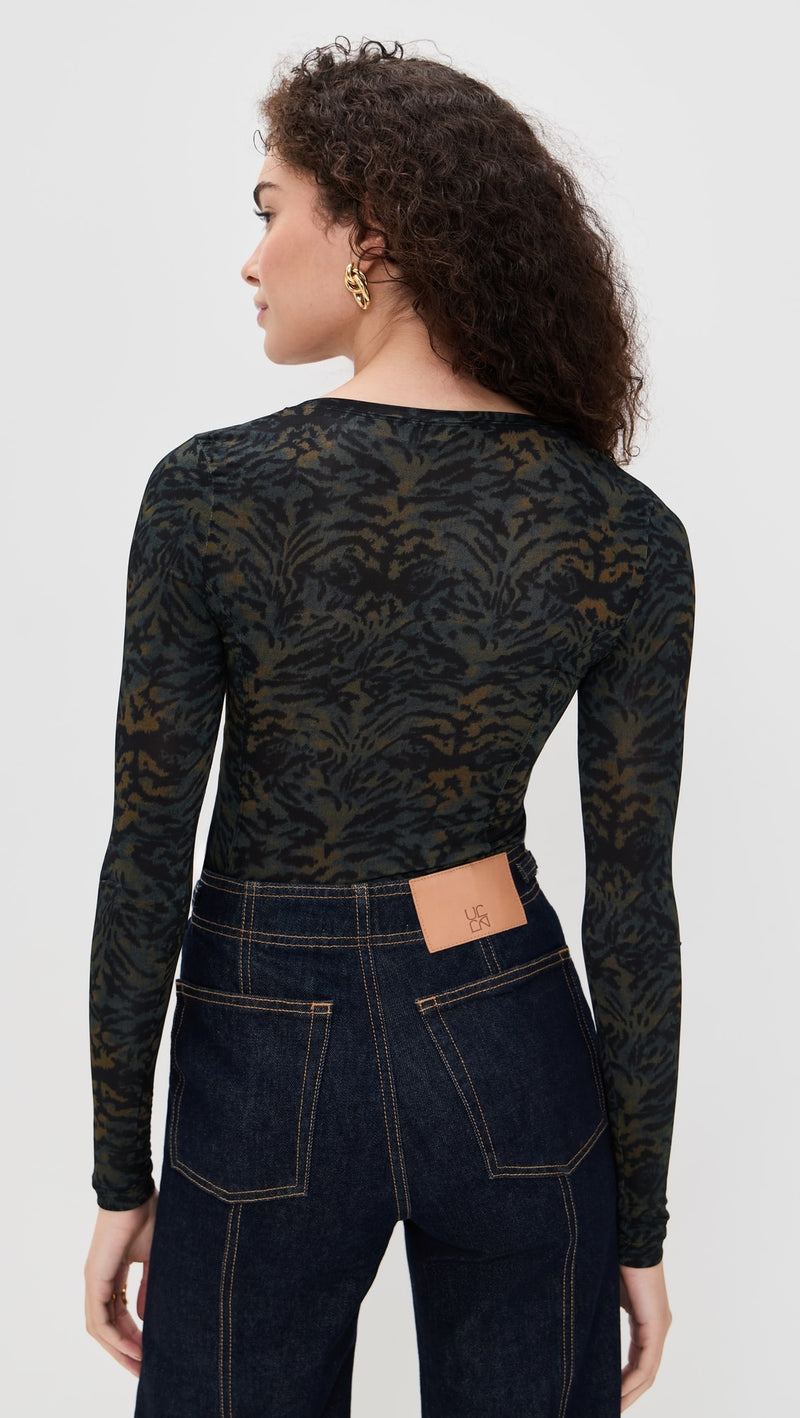 ULLA JOHNSON Aris Jersey Long Sleeve U-Neck Top - Desert Jasper