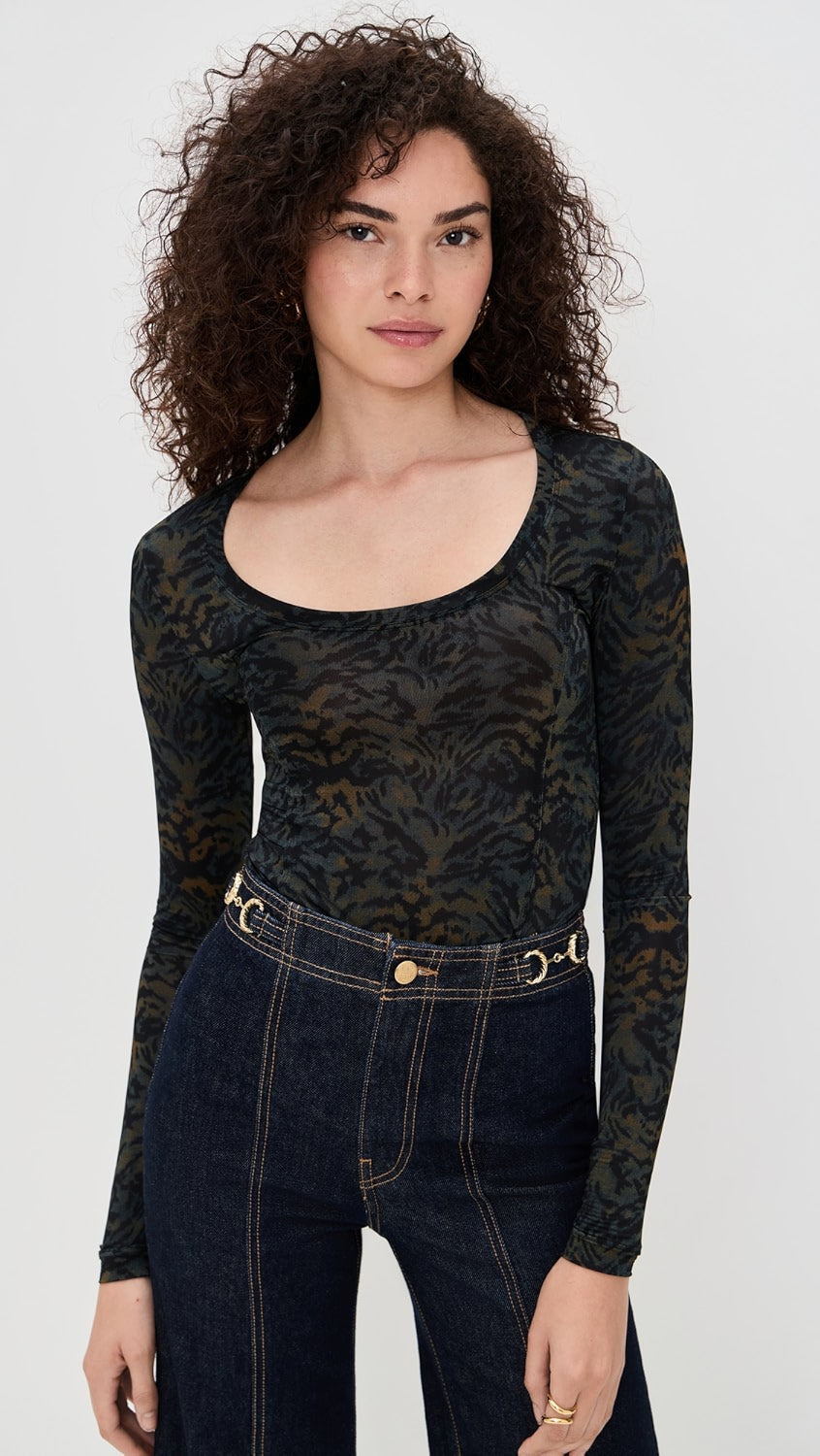 ULLA JOHNSON Aris Jersey Long Sleeve U-Neck Top - Desert Jasper