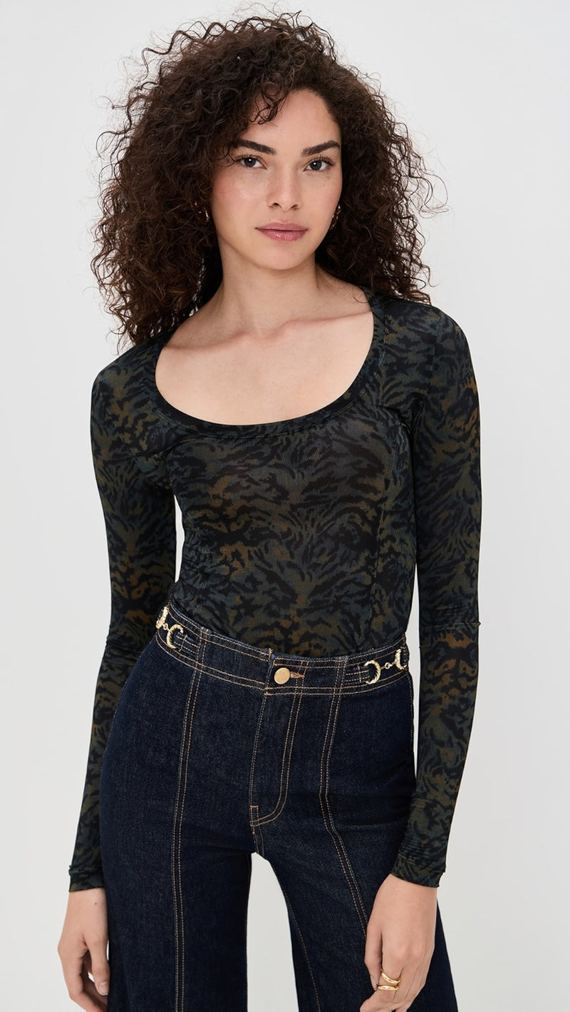 ULLA JOHNSON Aris Jersey Long Sleeve U-Neck Top - Desert Jasper