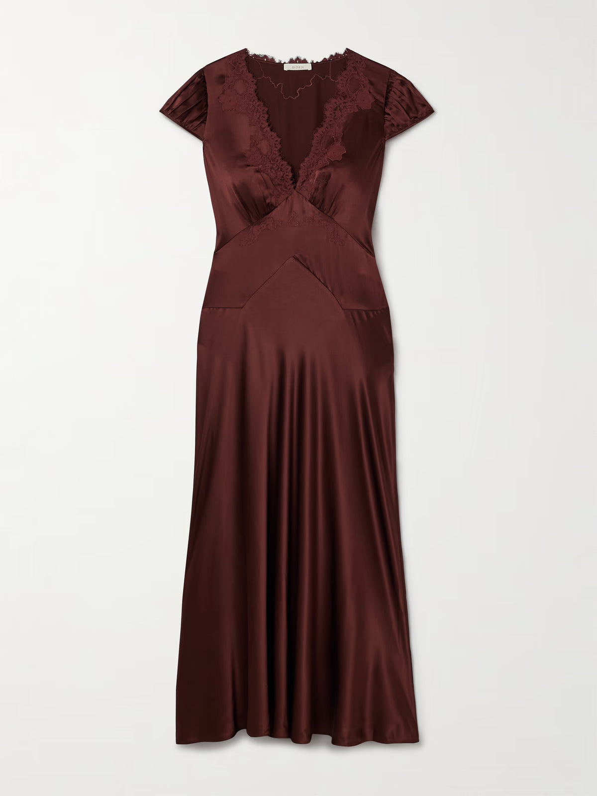 DÔEN Coraline corded lace-trimmed silk-satin maxi dress- Café Brun
