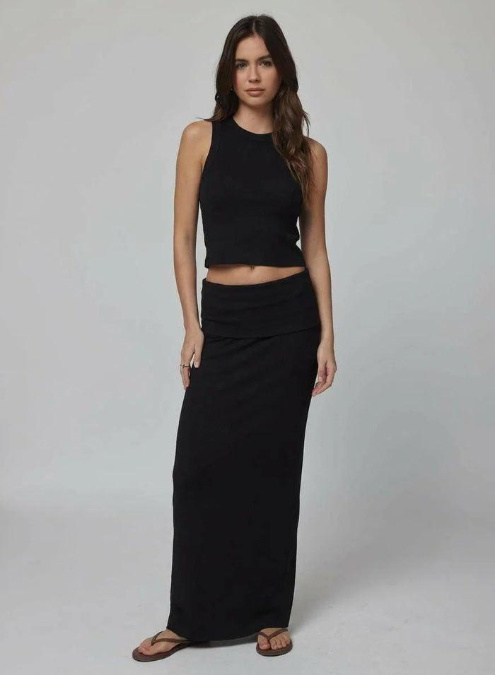 Stillwater RIB FOLD DOWN MAXI SKIRT Black