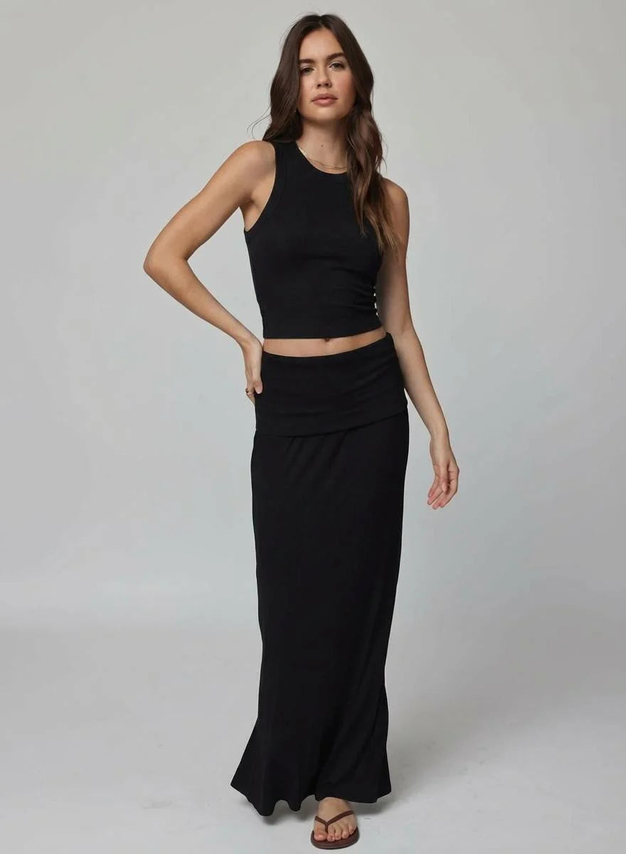 Stillwater RIB FOLD DOWN MAXI SKIRT Black