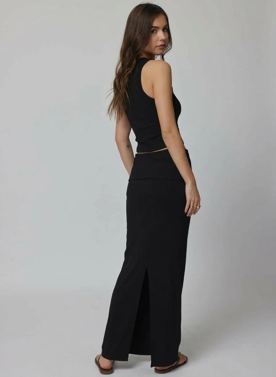 Stillwater RIB FOLD DOWN MAXI SKIRT Black