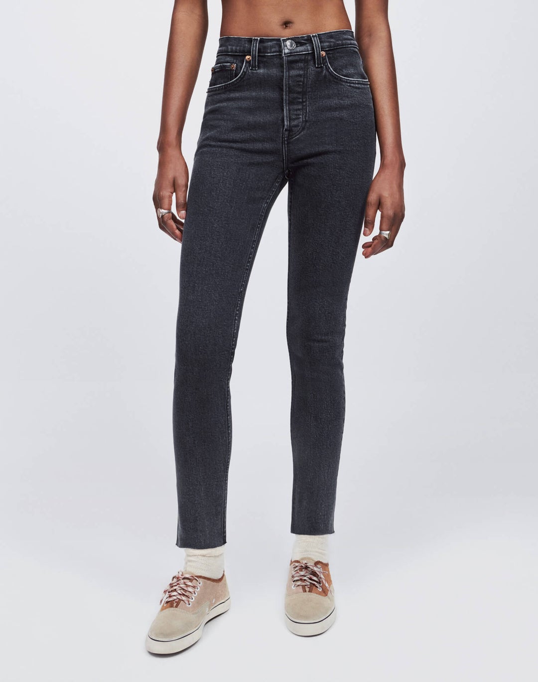RE/DONE Extra Stretch High Rise Ankle Crop Onyx Fade