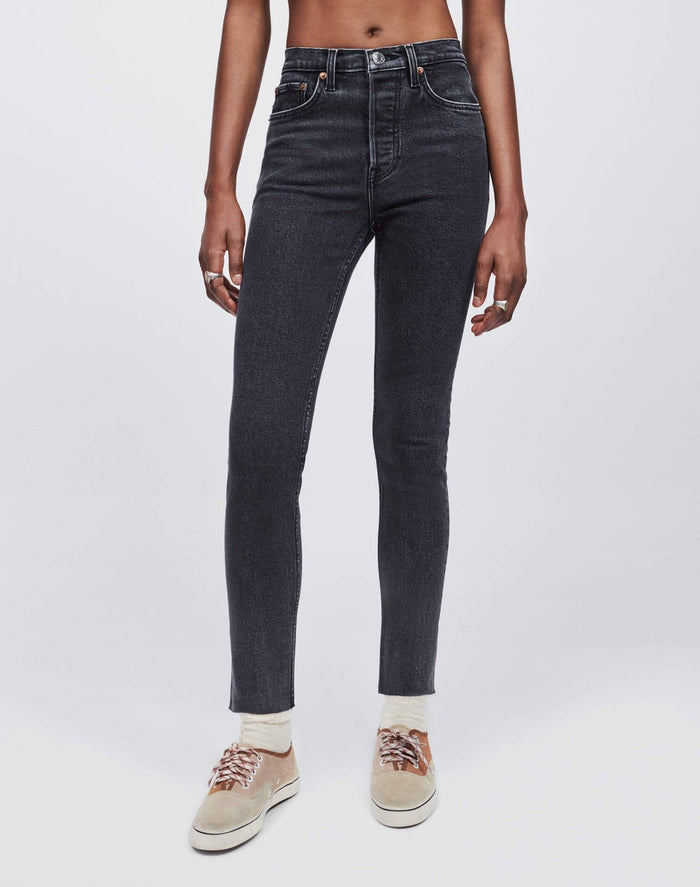RE/DONE Extra Stretch High Rise Ankle Crop Onyx Fade